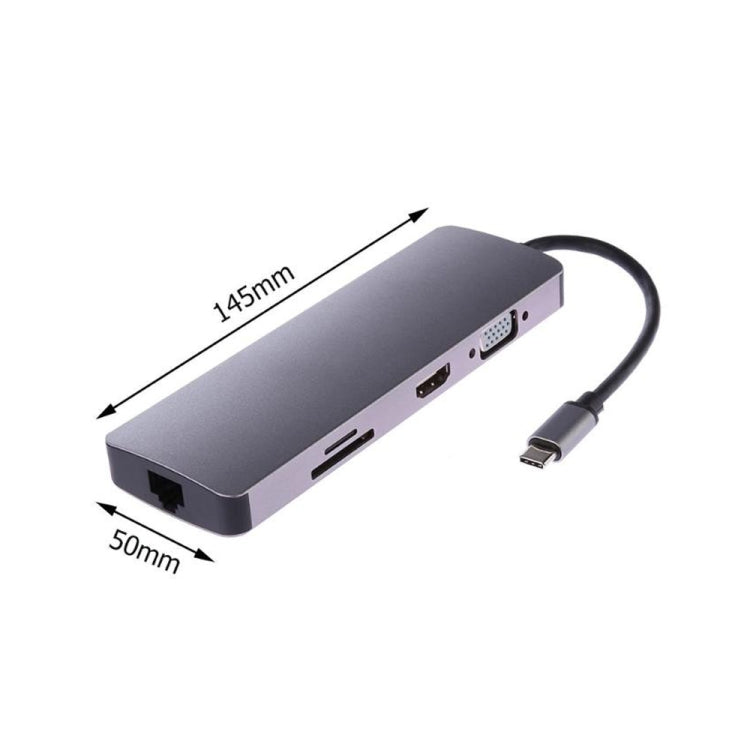Bộ chuyển đổi adapter hub USB 3.0 8 trong 1 Type-C sang HDMI + VGA + SD + TF + RJ45 + PD + 2 x USB3.0 WS-11