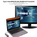 Bộ chuyển đổi adapter hub USB 3.0 8 trong 1 Type-C sang HDMI + VGA + SD + TF + RJ45 + PD + 2 x USB3.0 WS-11
