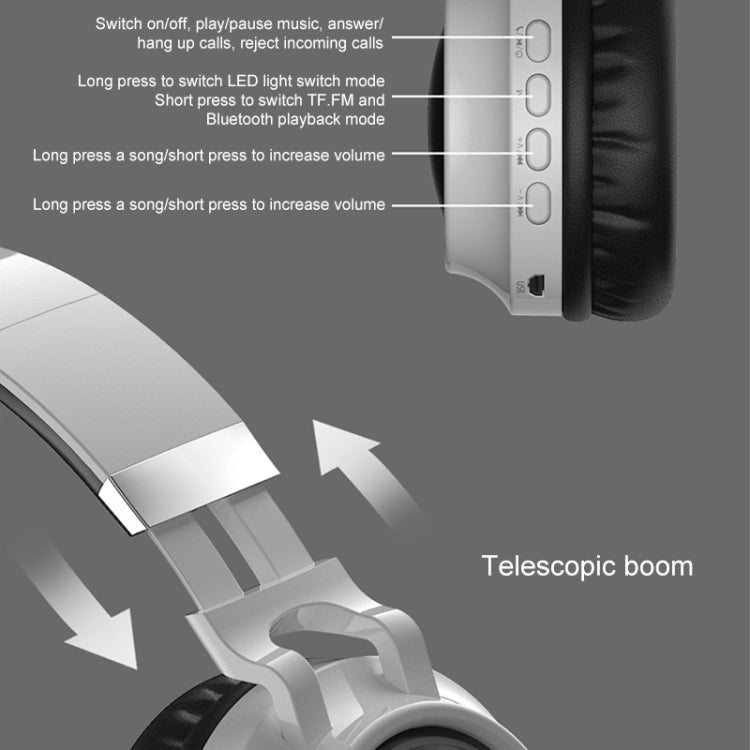Tai nghe Bluetooth 5.0 LED nhiều màu gập được không dây HiFi stereo có mic hỗ trợ thẻ TF / AUX 3.5mm