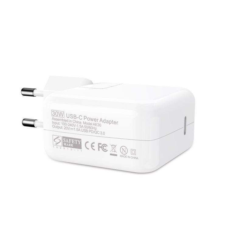 Adapter sạc laptop di động 30W USB-C / Type-C kèm cáp sạc USB-C / Type-C dài 1.8m, phích cắm US 30W, phích cắm EU 30W, phích cắm UK 30W, phích cắm AU 30W
