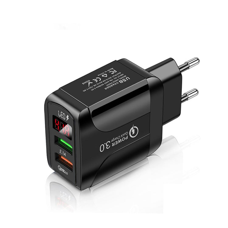 Bộ Sạc Nhanh QC3.0 USB + USB 2.0 F002C với Màn Hình LED Kỹ Thuật Số cho Điện Thoại Di Động và Máy Tính Bảng, Phích Cắm EU, Phích Cắm EU