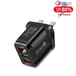 Bộ Sạc Nhanh QC3.0 USB + USB 2.0 F002C với Màn Hình LED Kỹ Thuật Số cho Điện Thoại Di Động và Máy Tính Bảng, Phích Cắm Anh, Phích Cắm Anh