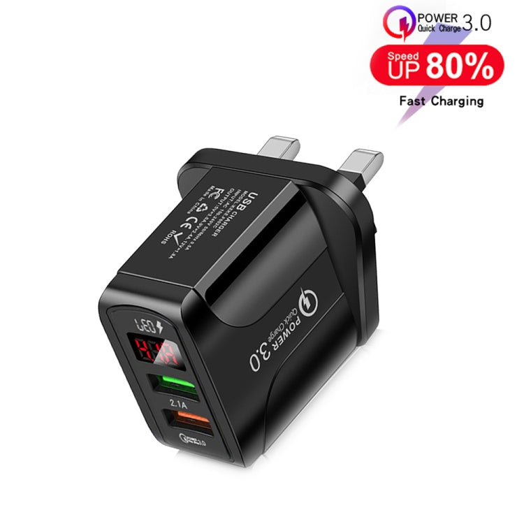 Bộ Sạc Nhanh QC3.0 USB + USB 2.0 F002C với Màn Hình LED Kỹ Thuật Số cho Điện Thoại Di Động và Máy Tính Bảng, Phích Cắm Anh, Phích Cắm Anh