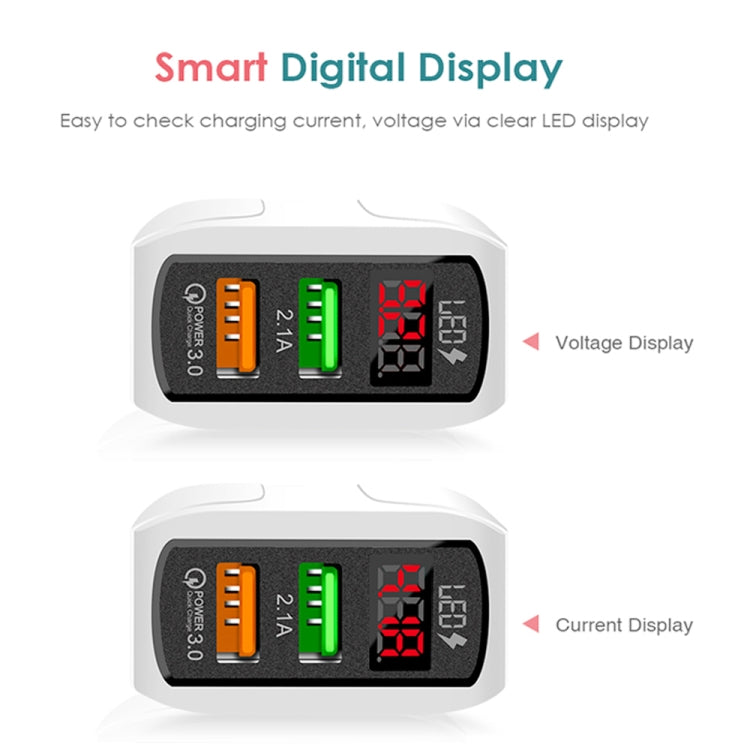 Bộ Sạc Nhanh QC3.0 USB + USB 2.0 F002C với Màn Hình LED Kỹ Thuật Số cho Điện Thoại Di Động và Máy Tính Bảng, Phích Cắm Anh, Phích Cắm Anh