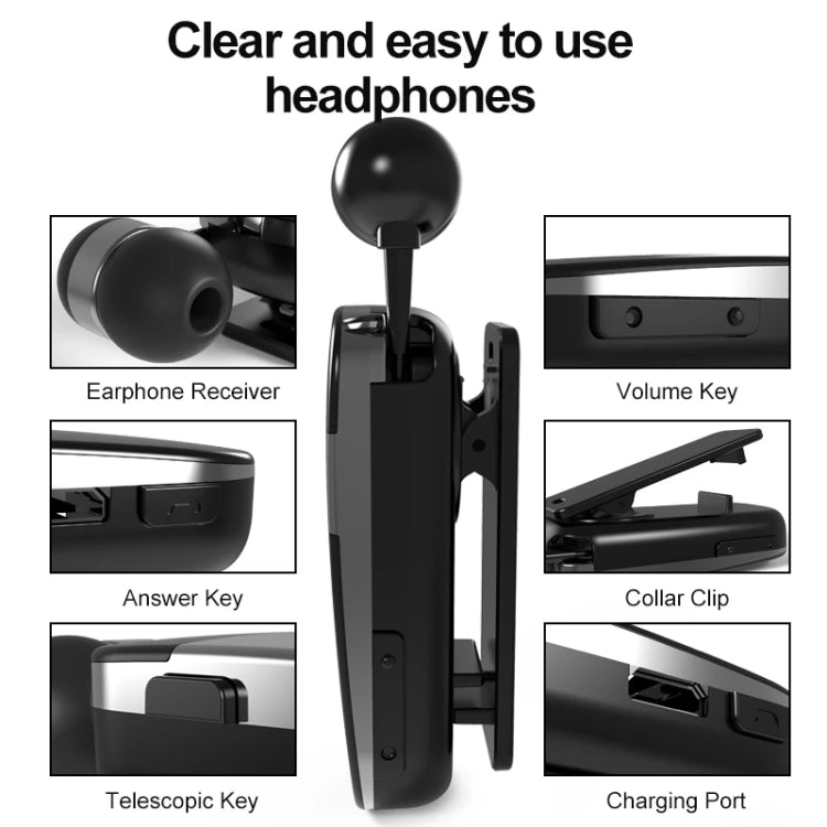 Tai nghe Bluetooth không dây K53 Stereo, nhắc cuộc gọi, rung, kẹp đeo, tai nghe cho điện thoại