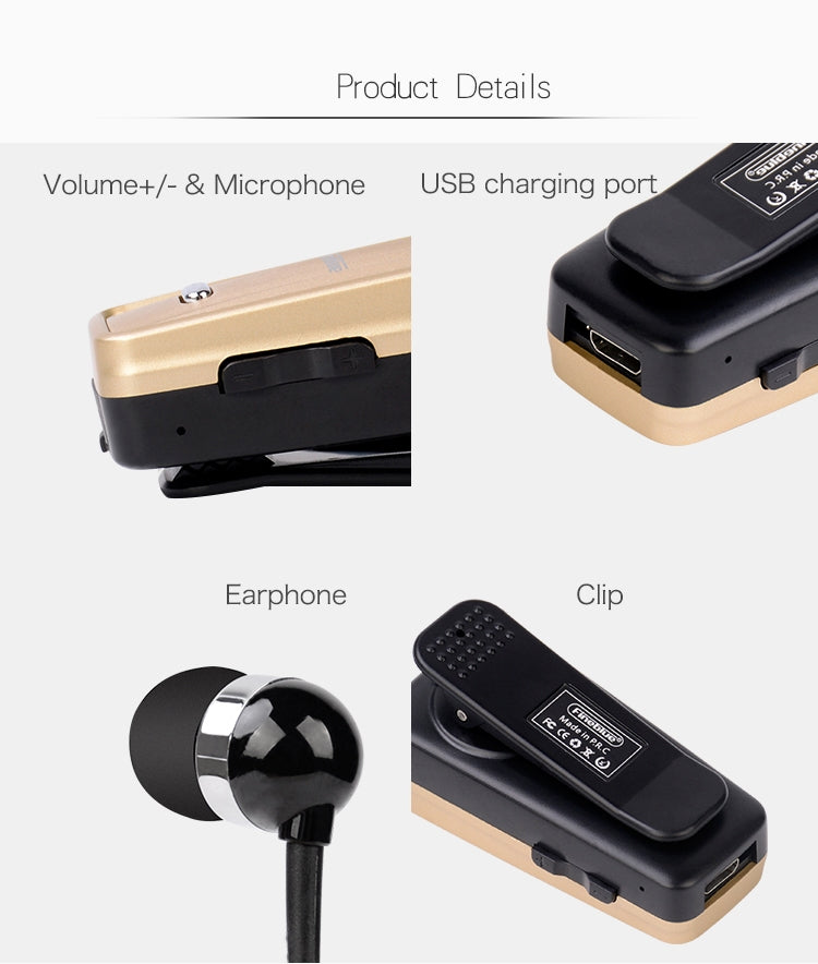 Tai nghe Bluetooth chống trộm F980 CSR4.1 cáp rút, nhắc nhở rung cuộc gọi, màu trắng