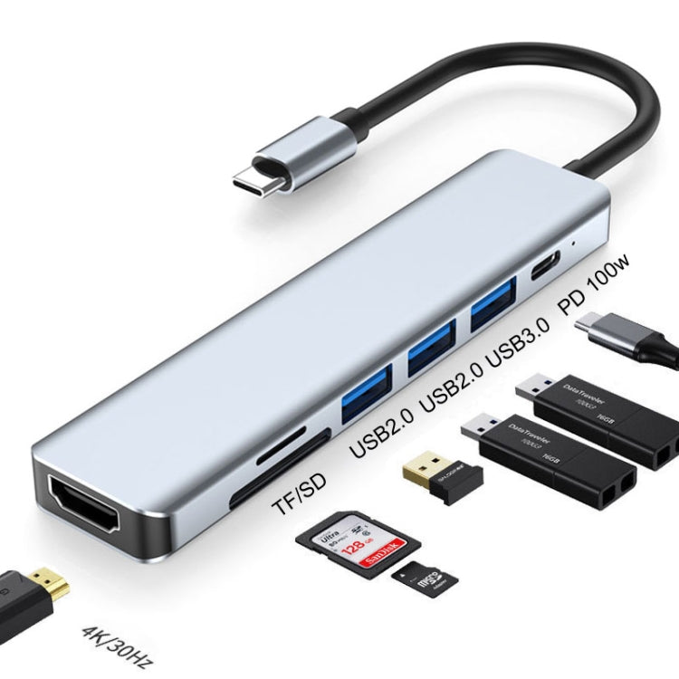 Trạm kết nối 7 trong 1 HDMI+SD/TF+USB2.0x2+USB3.0+PD sang Type-C HUB, trạm 7 trong 1