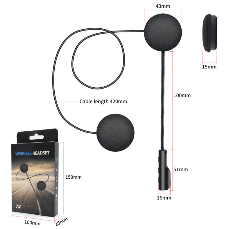 Tai nghe Bluetooth mũ bảo hiểm xe máy T4 BT 5.0 Stereo kết nối tự động hỗ trợ SIRI, T4