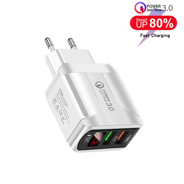 Bộ Sạc Nhanh QC3.0 USB + USB 2.0 F002C với Màn Hình LED Kỹ Thuật Số kèm Cáp Dữ Liệu USB sang Type-C, Phích Cắm EU, Phích Cắm EU + Cáp Type-C