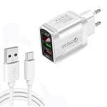 Bộ Sạc Nhanh QC3.0 USB + USB 2.0 F002C với Màn Hình LED Kỹ Thuật Số kèm Cáp Dữ Liệu USB sang Type-C, Phích Cắm EU, Phích Cắm EU + Cáp Type-C