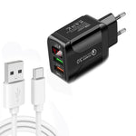Bộ Sạc Nhanh QC3.0 USB + USB 2.0 F002C với Màn Hình LED Kỹ Thuật Số kèm Cáp Dữ Liệu USB sang Type-C, Phích Cắm EU, Phích Cắm EU + Cáp Type-C
