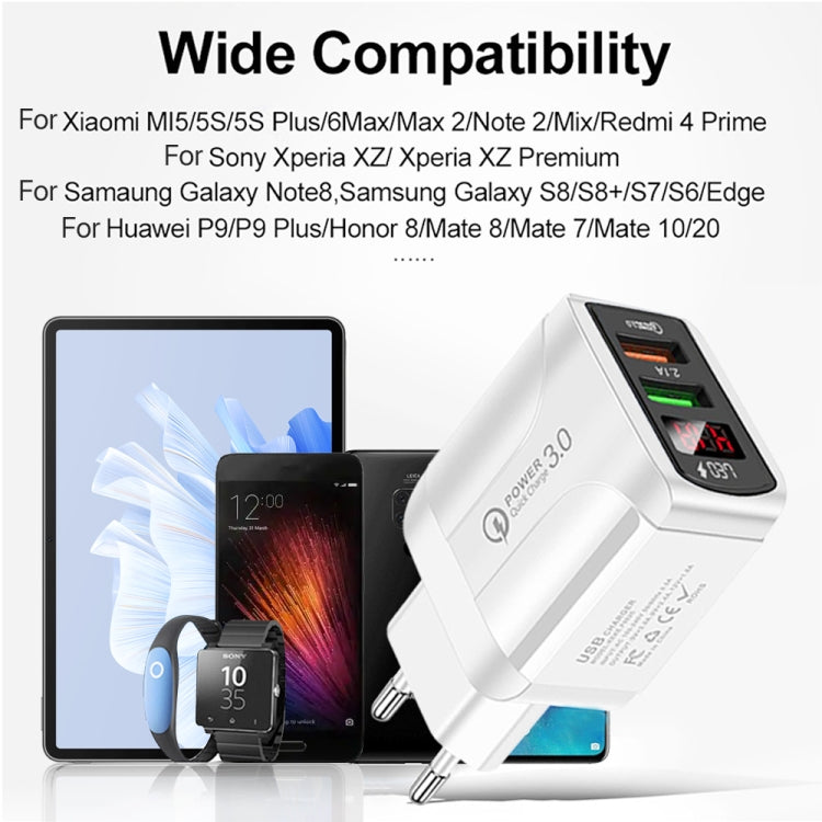 Bộ Sạc Nhanh QC3.0 USB + USB 2.0 F002C với Màn Hình LED Kỹ Thuật Số kèm Cáp Dữ Liệu USB sang Type-C, Phích Cắm EU, Phích Cắm EU + Cáp Type-C