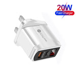 Bộ Sạc Nhanh QC3.0 USB + USB 2.0 F002C với Màn Hình LED Kỹ Thuật Số kèm Cáp Dữ Liệu USB sang Type-C, Phích Cắm Anh, Phích Cắm Anh + Cáp Type-C