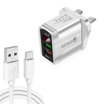 Bộ Sạc Nhanh QC3.0 USB + USB 2.0 F002C với Màn Hình LED Kỹ Thuật Số kèm Cáp Dữ Liệu USB sang Type-C, Phích Cắm Anh, Phích Cắm Anh + Cáp Type-C