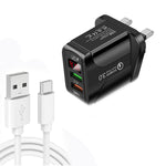 Bộ Sạc Nhanh QC3.0 USB + USB 2.0 F002C với Màn Hình LED Kỹ Thuật Số kèm Cáp Dữ Liệu USB sang Type-C, Phích Cắm Anh, Phích Cắm Anh + Cáp Type-C