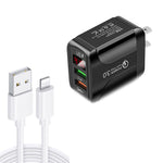 F002C Sạc nhanh QC3.0 USB + USB 2.0 hiển thị kỹ thuật số LED với cáp dữ liệu USB sang 8 Pin, phích cắm Mỹ, phích cắm Mỹ + cáp 8 Pin