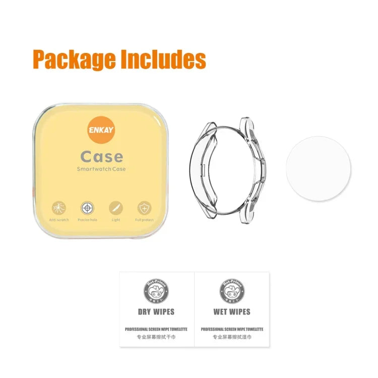 Ốp TPU mềm trong suốt phủ toàn bộ ENKAY Hat-Prince + Miếng dán kính cường lực HD, dành cho Samsung Galaxy Watch4 Classic 42mm, dành cho Samsung Watch4 Classic 46mm