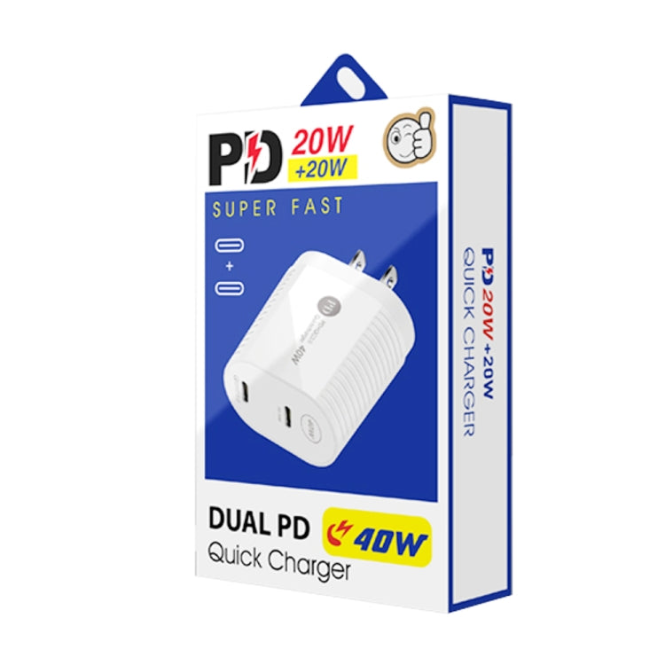 Sạc nhanh cổng đôi 40W PD / Type-C cho dòng iPhone / iPad, phích cắm Mỹ