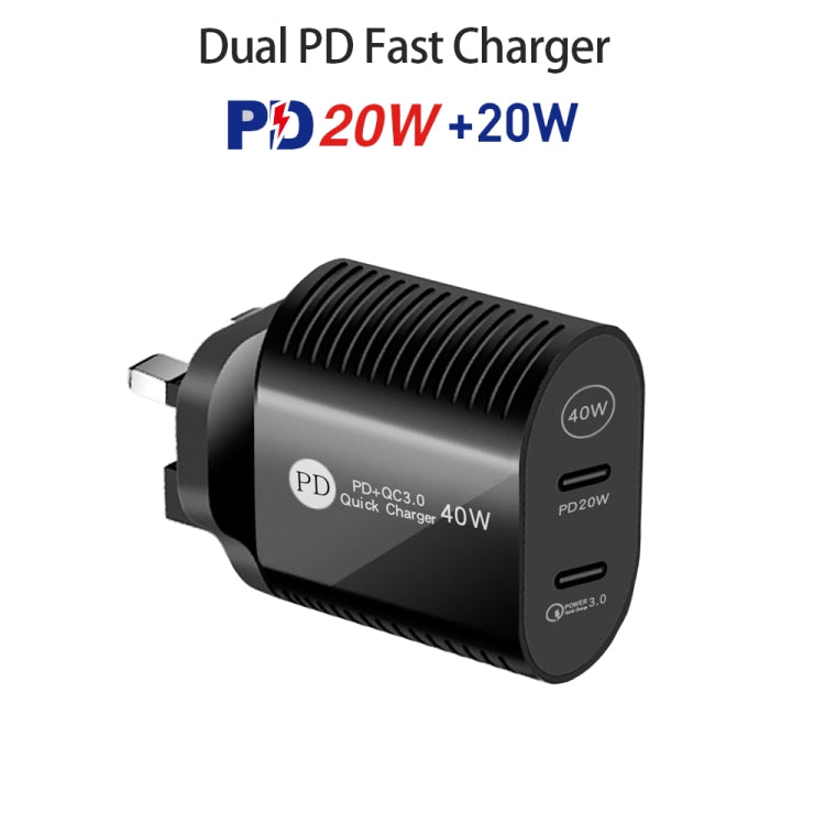 Sạc nhanh cổng đôi 40W PD / Type-C cho dòng iPhone / iPad, phích cắm Anh