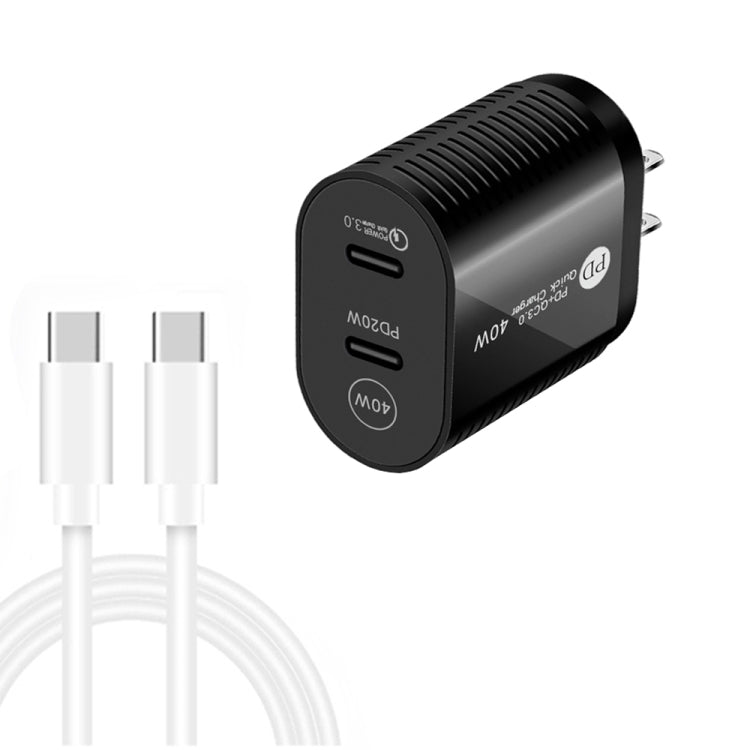 Bộ Sạc Nhanh 40W Cổng Kép PD / Type-C kèm Cáp Dữ Liệu Type-C sang Type-C, Phích Cắm Mỹ, Phích Cắm Mỹ + Cáp Type-C sang Type-C