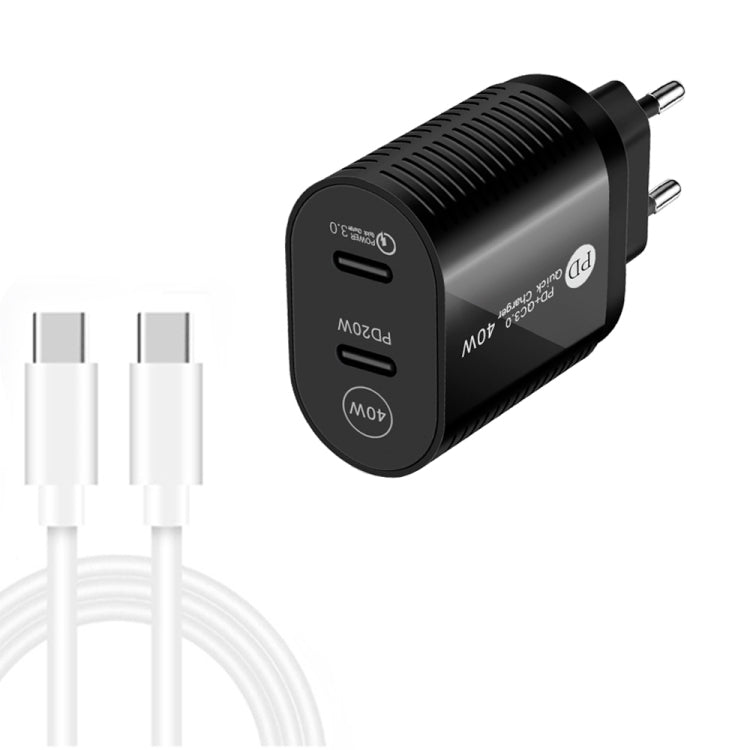 Bộ Sạc Nhanh 40W Cổng Kép PD / Type-C kèm Cáp Dữ Liệu Type-C sang Type-C, Phích Cắm EU, Phích Cắm EU + Cáp Type-C sang Type-C