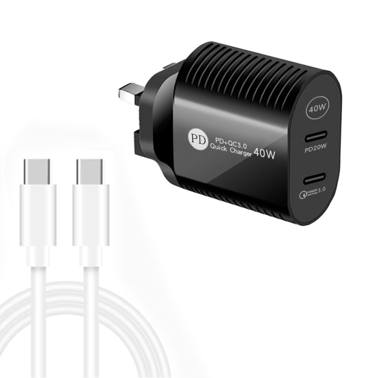 Bộ Sạc Nhanh 40W Cổng Kép PD / Type-C kèm Cáp Dữ Liệu Type-C sang Type-C, Phích Cắm Anh, Phích Cắm Anh + Cáp Type-C sang Type-C