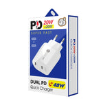 Sạc nhanh cổng đôi 40W PD / Type-C với cáp dữ liệu Type-C sang 8 Pin, phích cắm EU + cáp Type-C sang 8 Pin