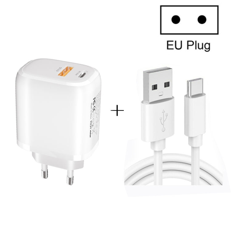 Bộ Sạc Nhanh Mini PD3.0 + QC3.0 Cổng Kép CS-20W kèm Cáp Dữ Liệu USB 3A sang Type-C, Bộ Sạc + Cáp USB sang Type-C