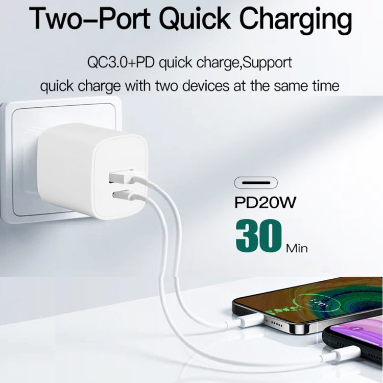 Bộ Sạc Nhanh Mini PD3.0 + QC3.0 Cổng Kép CS-20W kèm Cáp Dữ Liệu USB 3A sang Type-C, Bộ Sạc + Cáp USB sang Type-C