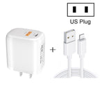 Bộ sạc nhanh di động mini CS-20W PD3.0 + QC3.0 hai cổng với cáp dữ liệu USB 3A sang 8 Pin, Bộ sạc + cáp USB sang 8 Pin