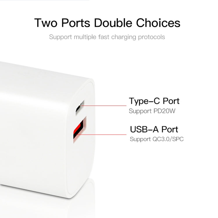 Bộ sạc nhanh di động mini CS-20W PD3.0 + QC3.0 hai cổng với cáp dữ liệu USB 3A sang 8 Pin, Bộ sạc + cáp USB sang 8 Pin