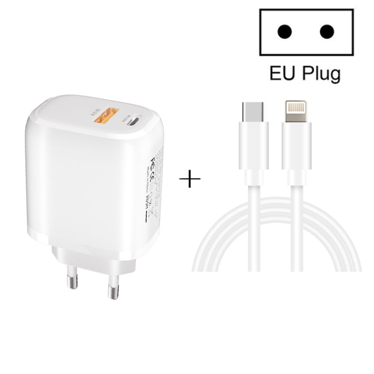 Bộ sạc nhanh di động mini CS-20W PD3.0 + QC3.0 hai cổng với cáp dữ liệu Type-C 3A sang 8 Pin, Bộ sạc + cáp Type-C sang 8 Pin