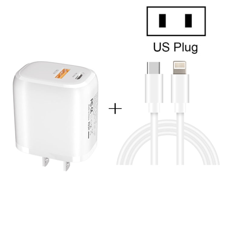 Bộ sạc nhanh di động mini CS-20W PD3.0 + QC3.0 hai cổng với cáp dữ liệu Type-C 3A sang 8 Pin, Bộ sạc + cáp Type-C sang 8 Pin