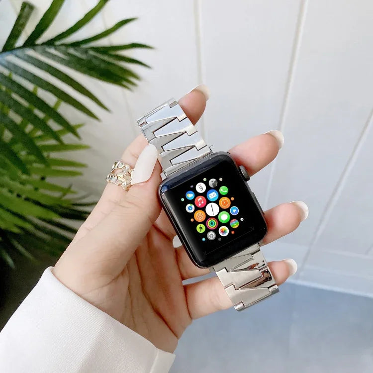 Dây kim loại thép không gỉ kiểu xích sáng tạo cho Apple Watch Series, 7 41mm / 6&SE&5&4 40mm / 3&2&1 38mm, 7 45mm / 6&SE&5&4 44mm / 3&2&1 42mm