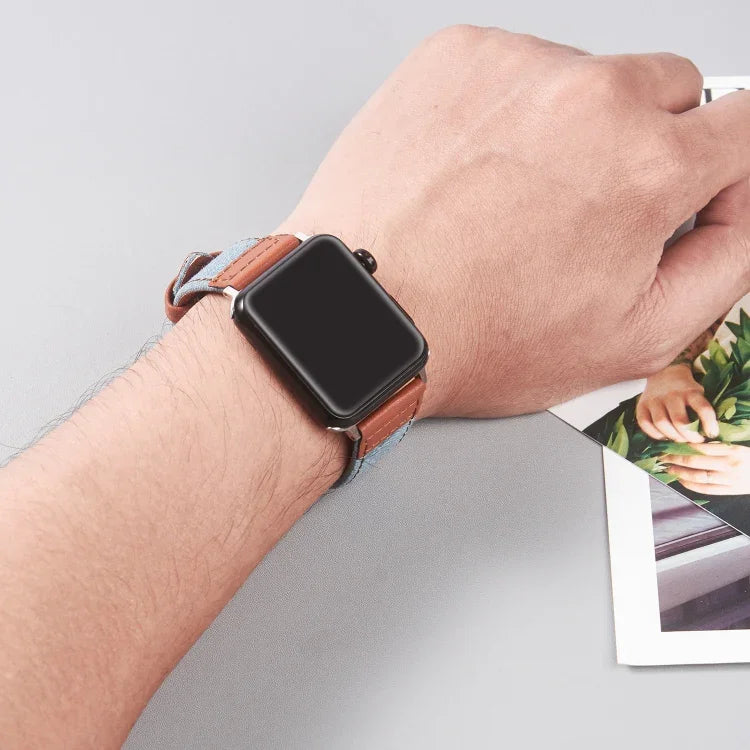 Dây da khóa bạc cho Apple Watch Series, 7 41mm / 6&SE&5&4 40mm / 3&2&1 38mm, 7 45mm / 6&SE&5&4 44mm / 3&2&1 42mm