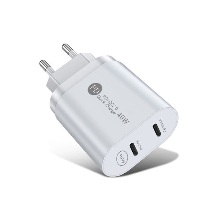 Bộ sạc nhanh 40W hai cổng PD / Type-C 002 cho dòng iPhone / iPad, phích cắm EU, phích cắm EU
