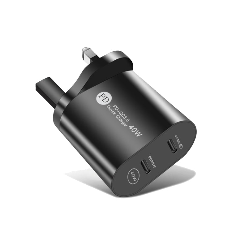 Bộ sạc nhanh 40W hai cổng PD USB-C / Type-C 002 cho dòng iPhone / iPad, phích cắm UK, phích cắm UK