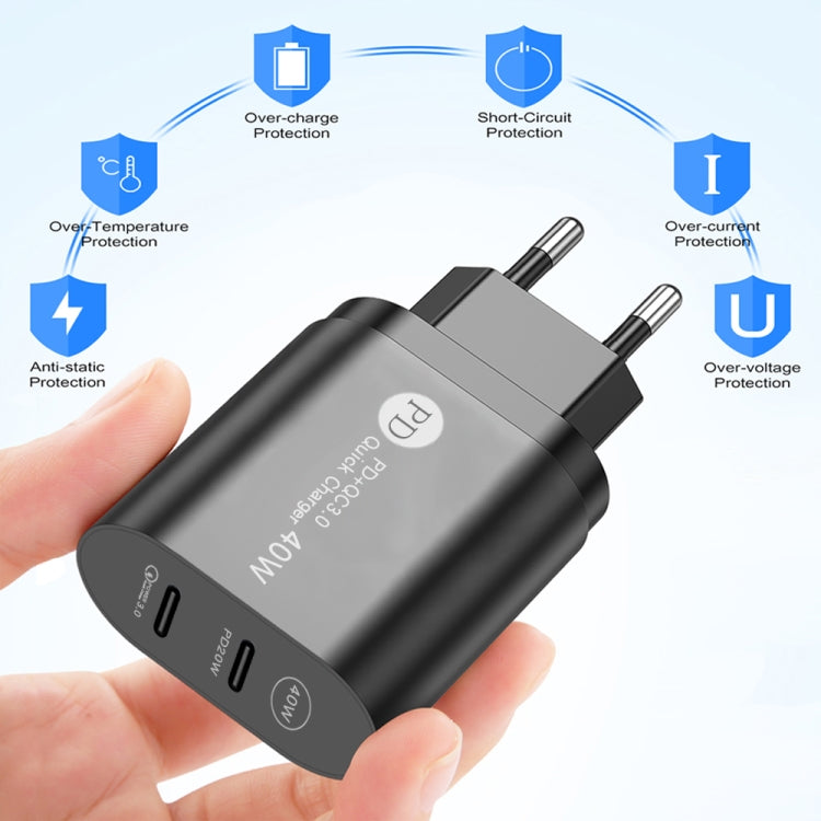 Bộ sạc nhanh 40W hai cổng PD USB-C / Type-C 002 cho dòng iPhone / iPad, phích cắm UK, phích cắm UK
