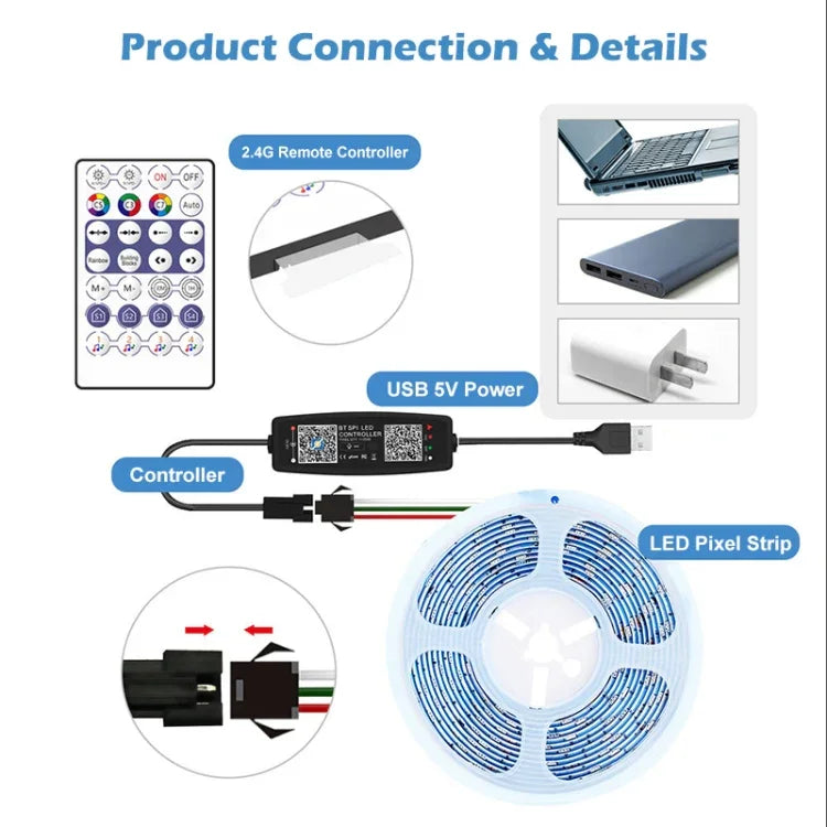 Bộ điều khiển từ xa Bluetooth USB 5V WS2812B cho đèn dải LED SK6812 WS2811 WS2812