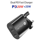 Bộ sạc nhanh 40W hai cổng PD / Type-C 002 với cáp dữ liệu USB-C sang 8 Pin, phích cắm UK, phích cắm UK + cáp Type-C sang 8 Pin