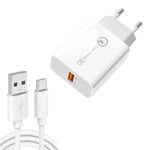 Bộ sạc USB cổng đơn 18W QC3.0 APD-2003 kèm cáp dữ liệu USB 1m sang Type-C, Phích cắm EU + cáp USB sang Type-C, Phích cắm US + cáp USB sang Type-C