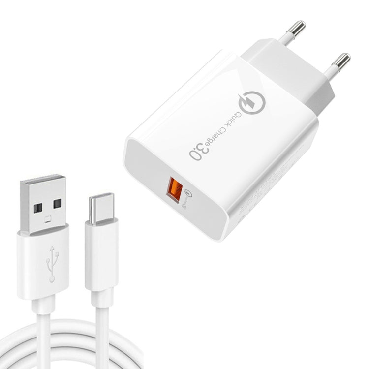 Bộ sạc USB cổng đơn 18W QC3.0 APD-2003 kèm cáp dữ liệu USB 1m sang Type-C, Phích cắm EU + cáp USB sang Type-C, Phích cắm US + cáp USB sang Type-C