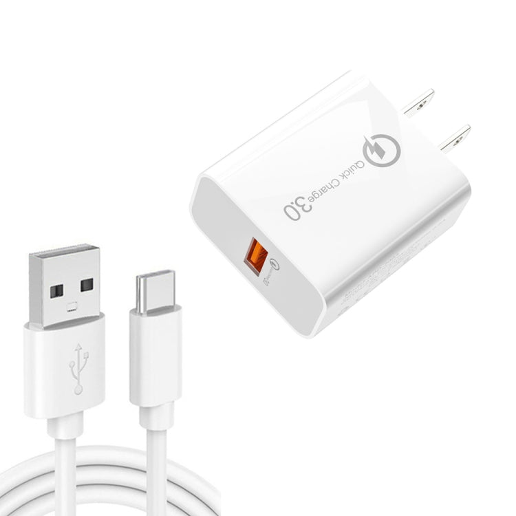 Bộ sạc USB cổng đơn 18W QC3.0 APD-2003 kèm cáp dữ liệu USB 1m sang Type-C, Phích cắm EU + cáp USB sang Type-C, Phích cắm US + cáp USB sang Type-C