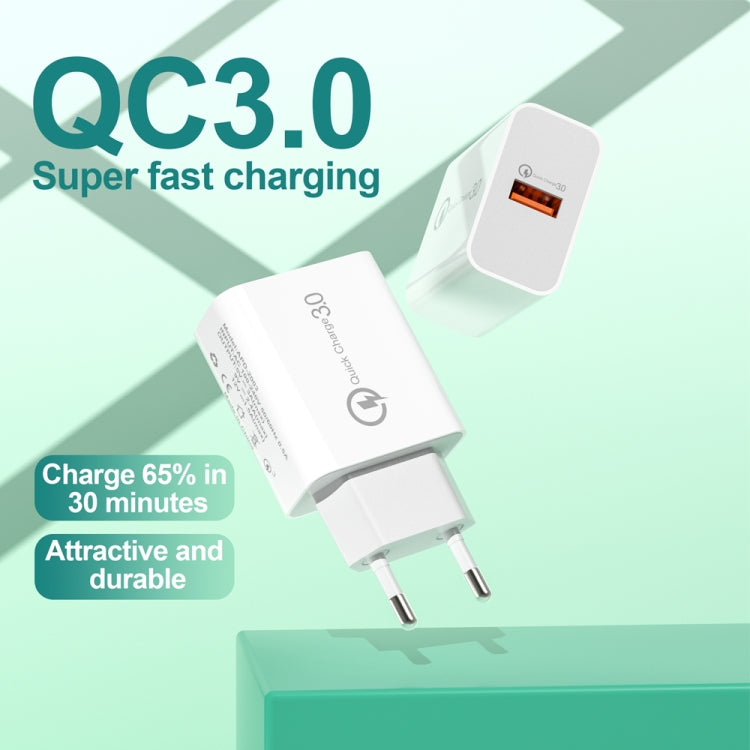 Bộ sạc USB cổng đơn 18W QC3.0 APD-2003 kèm cáp dữ liệu USB 1m sang Type-C, Phích cắm EU + cáp USB sang Type-C, Phích cắm US + cáp USB sang Type-C