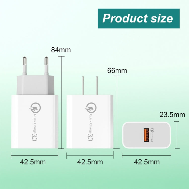 Bộ sạc USB cổng đơn 18W QC3.0 APD-2003 kèm cáp dữ liệu USB 1m sang Type-C, Phích cắm EU + cáp USB sang Type-C, Phích cắm US + cáp USB sang Type-C