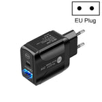 Bộ sạc nhanh PD25W USB-C / Type-C + QC3.0 USB hai cổng, phích cắm EU, phích cắm EU