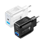 Bộ sạc nhanh PD25W USB-C / Type-C + QC3.0 USB hai cổng, phích cắm EU, phích cắm EU