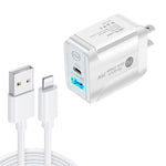 Bộ sạc nhanh PD25W USB-C / Type-C + QC3.0 USB hai cổng với cáp dữ liệu USB sang 8 Pin, phích cắm US, phích cắm US + cáp USB sang 8 Pin