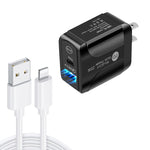 Bộ sạc nhanh PD25W USB-C / Type-C + QC3.0 USB hai cổng với cáp dữ liệu USB sang 8 Pin, phích cắm US, phích cắm US + cáp USB sang 8 Pin