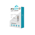 Bộ sạc nhanh PD25W USB-C / Type-C + QC3.0 USB hai cổng với cáp dữ liệu USB-C sang 8 Pin, phích cắm EU, phích cắm EU + cáp USB-C sang 8 Pin